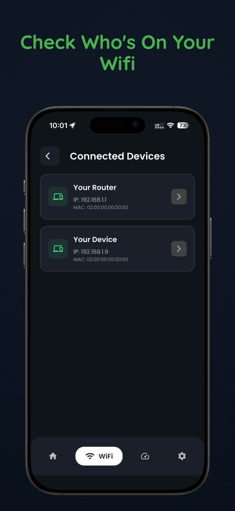 DNS Cloak: Secure VPN & Proxy - DNS Cloak app interface showing a list of devices currently connected to the user WiFi network including router and device details