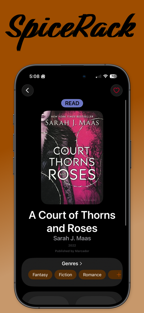 SpiceRack - SpiceRack app showing the book details for A Court of Thorns and Roses