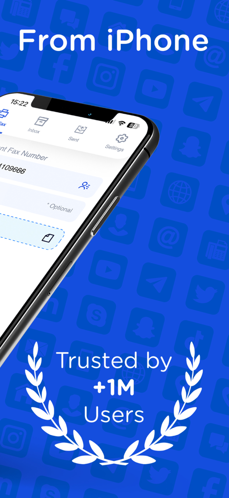 Send Fax App for iPhone interface showing a trusted by over one million users badge