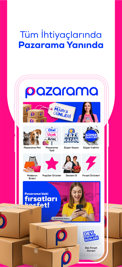 Pazarama: Online Alışveriş - Pazarama mobile app home screen displaying shopping categories and promotional offers