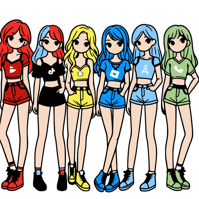 a group of girls wearing crop tops and shorts