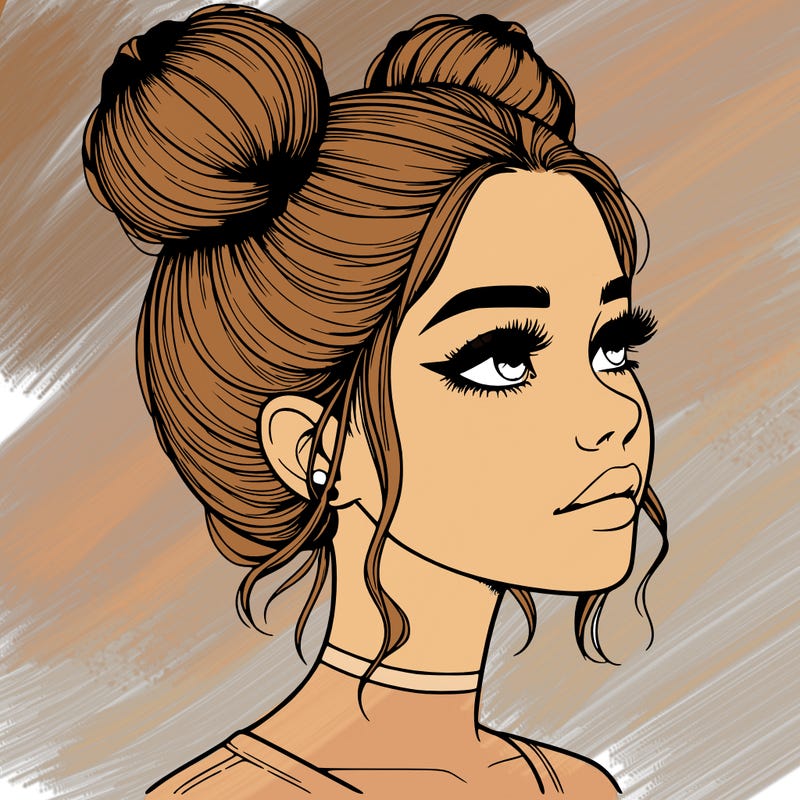 realistic girl with buns on the top of her head