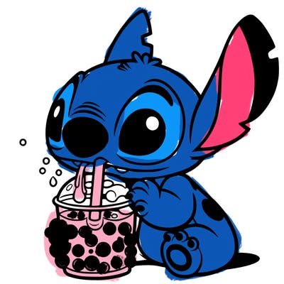 stitch eating boba