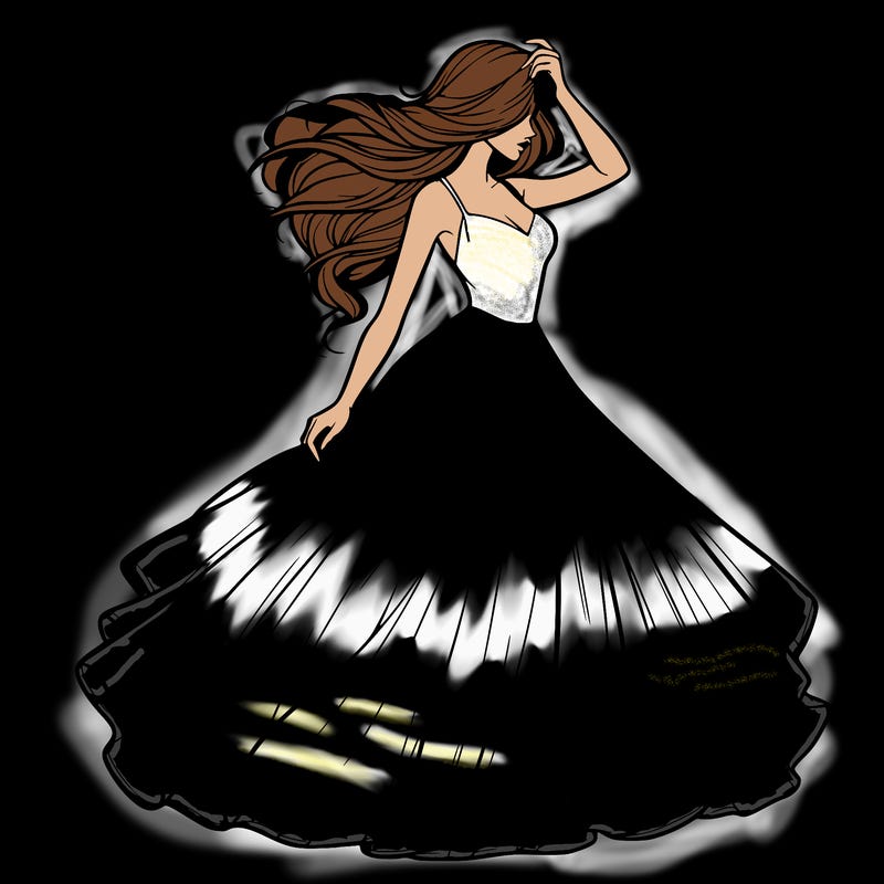 realistic woman with dress flowing in the wind