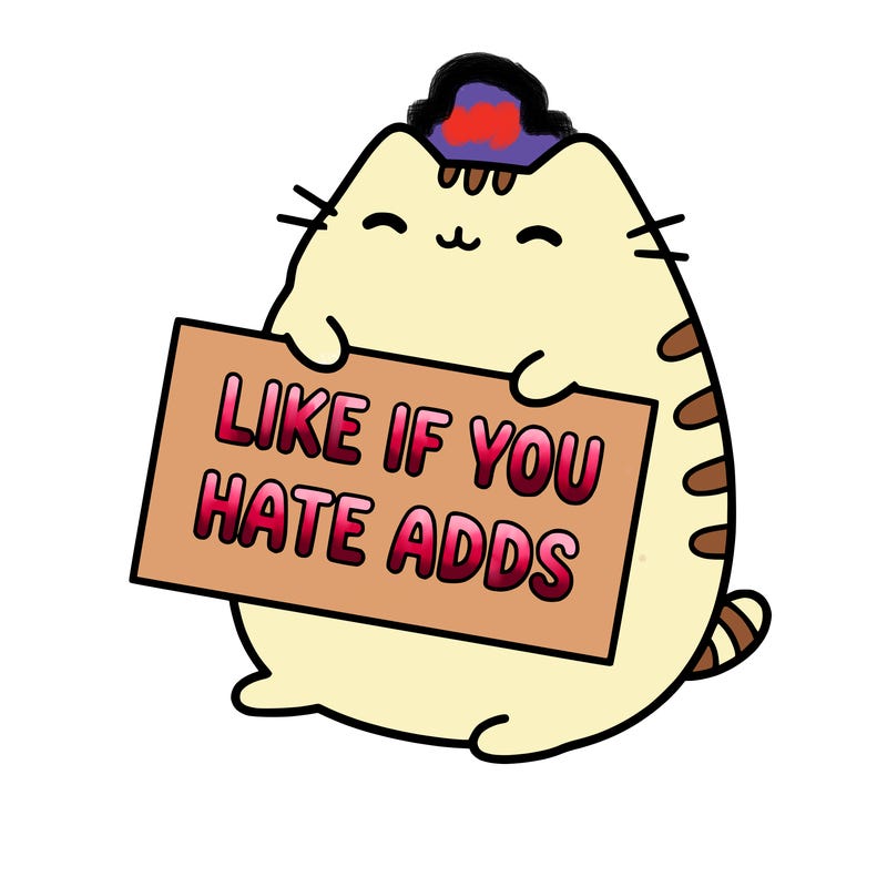 a kawii pusheen cat holding a sign that says like if you hate adds