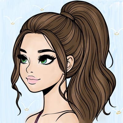 realistic girl with a high ponytail