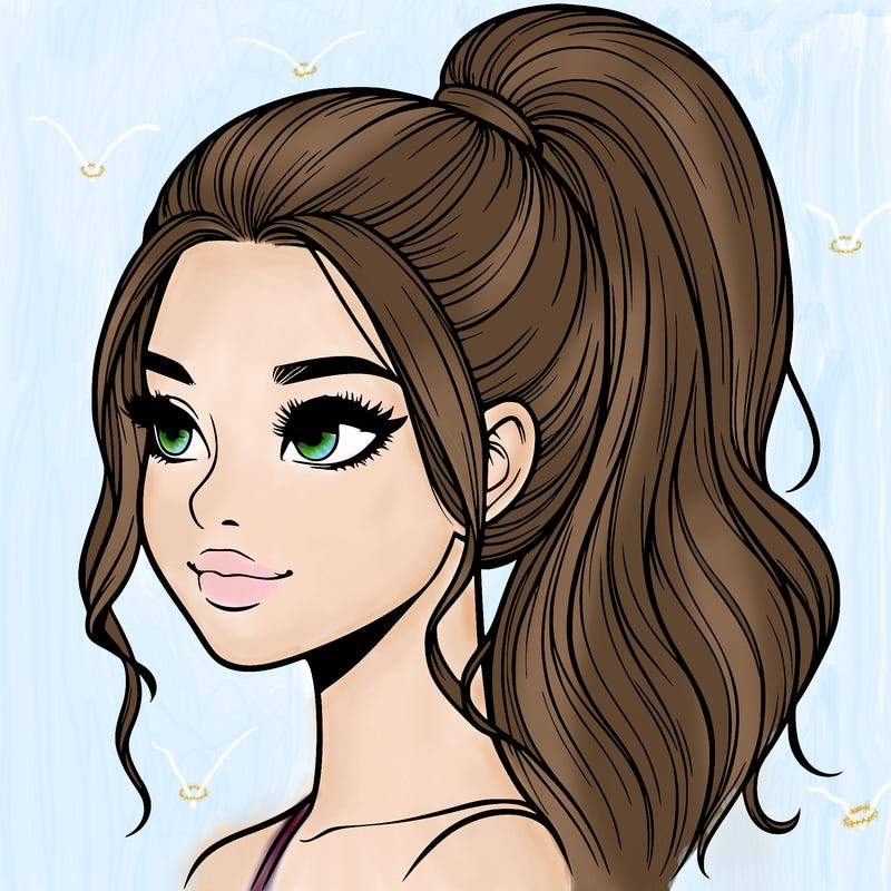 realistic girl with a high ponytail