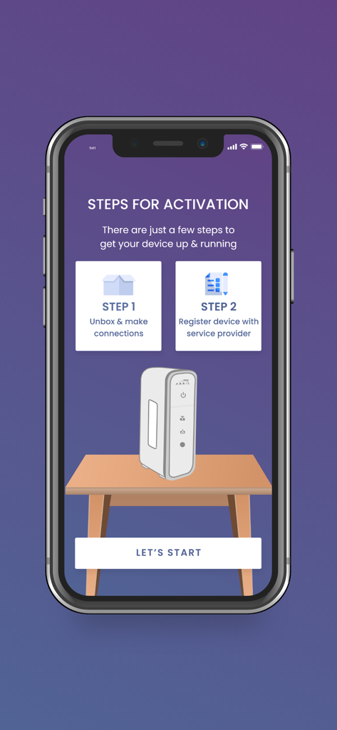 Pantalla de la aplicación SURFboard Central que muestra la guía de activación paso a paso para un módem por cable.