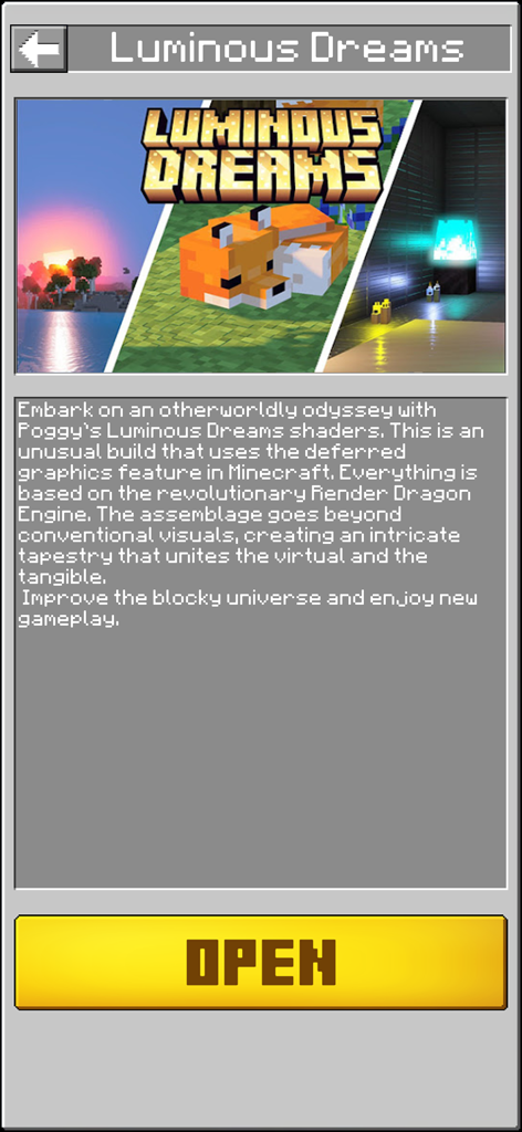 Showcase del pacchetto di ombreggiature Luminous Dreams per Minecraft Pocket Edition