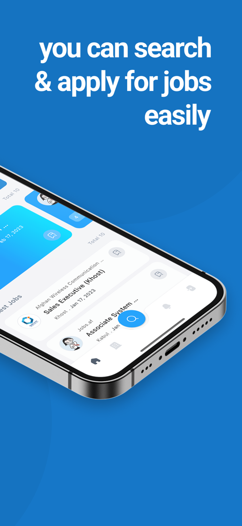 Jobs.af - Jobs.af app interface showing job search and application features on a smartphone