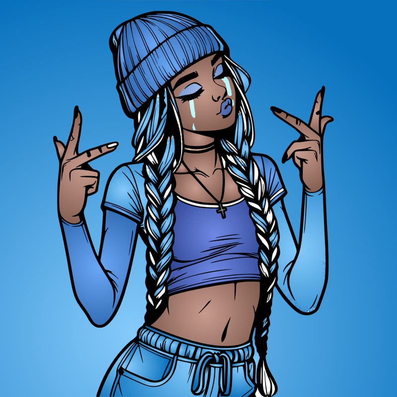 realistic teenage girl with braids and a beanie and crop top doing 🫶🏼