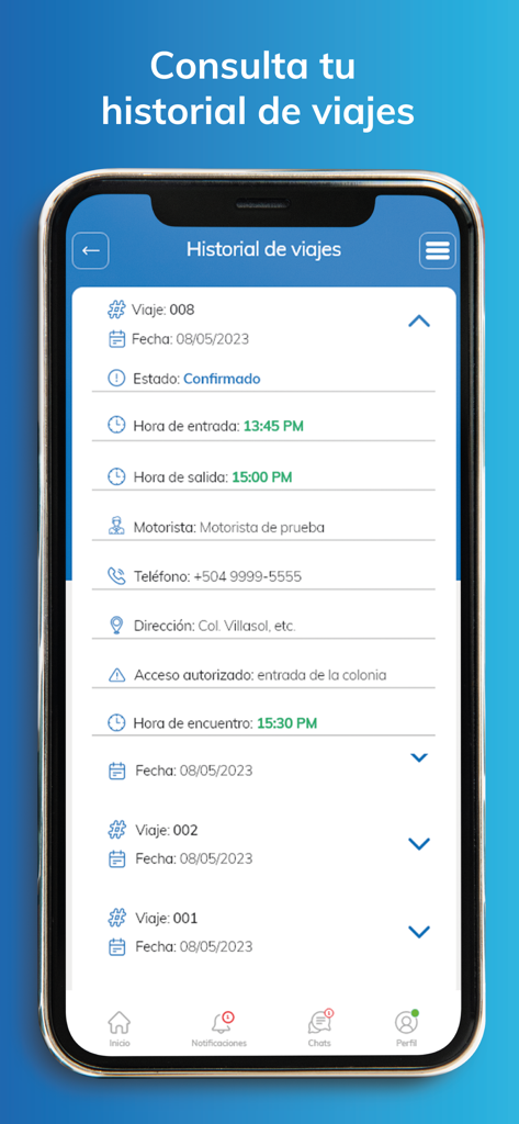 Smart Driver - Smart Driver app interface showing a detailed trip history log with trip number, date, and driver information.