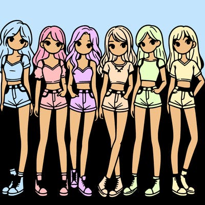 a group of girls wearing crop tops and shorts