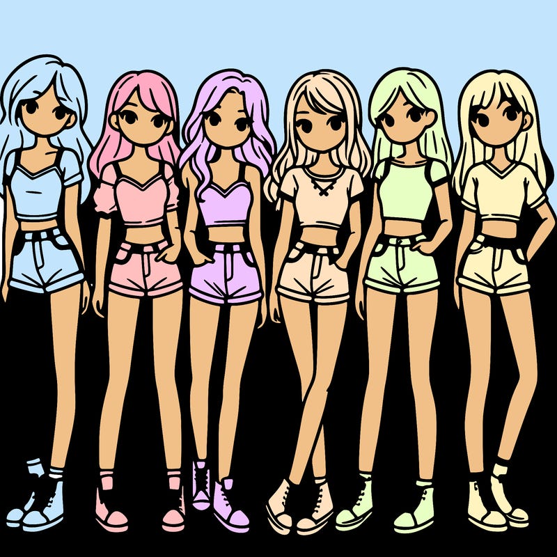 a group of girls wearing crop tops and shorts