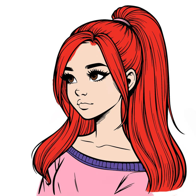 realistic girl with a high ponytail