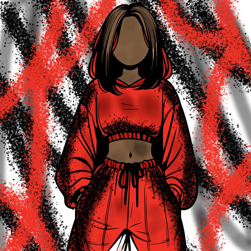 realistic girl faceless with baggy pants and a crop top