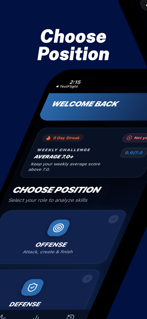 Hockey AI-Analyzer - Hockey AI-Analyzer app interface showing position selection screen for offense and defense roles