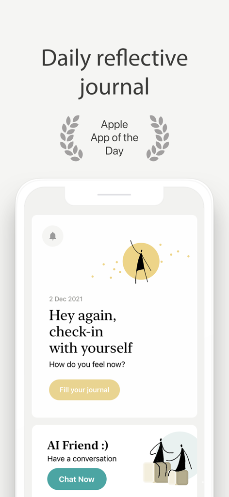 A screenshot of the Reflect journal app showing a daily check-in screen and an AI chat feature.