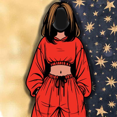 realistic girl faceless with baggy pants and a crop top