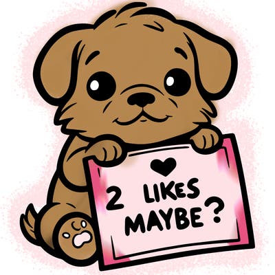 a puppy holding a sign that says 2 likes maybe?