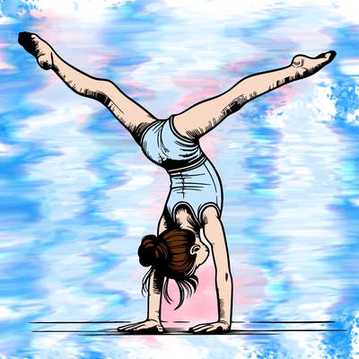 realistic gymnastic hand stand girl in four splits