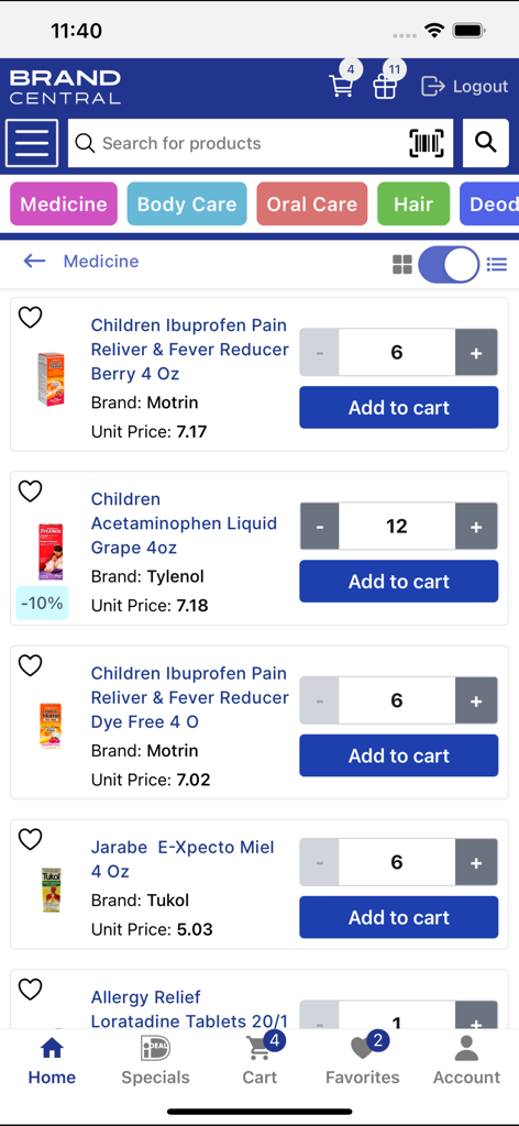 BC Wholesale - BC Wholesale app display showing medicine products with bulk ordering options