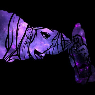 a realistic girl spray painting