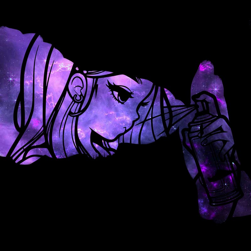 a realistic girl spray painting