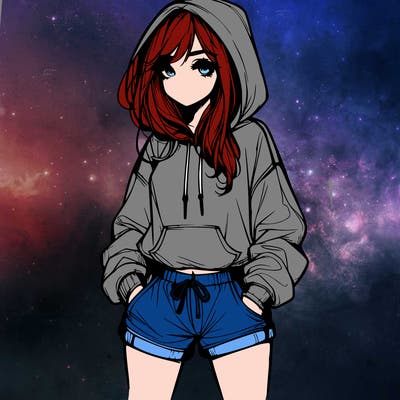 realistic girl in shorts and hoodie