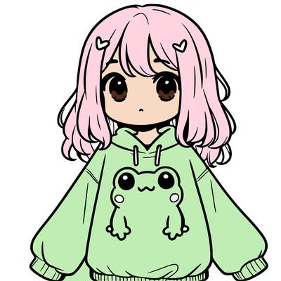 girl wearing frogging sweatshirt