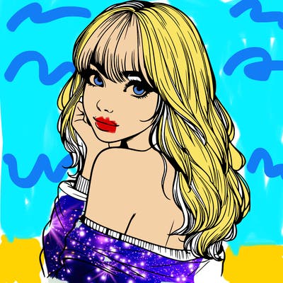 realistic girl with bangs looking over her shoulder