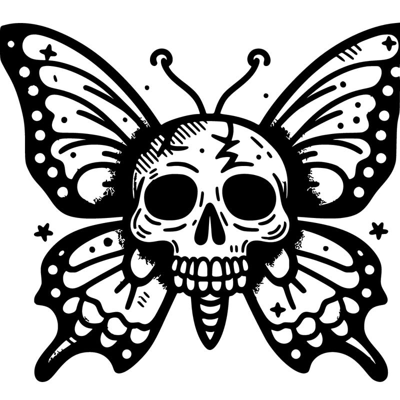 grunge skull butterfly