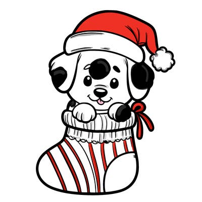 cute puppy wearing santa hat in socking