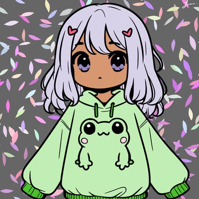 girl wearing frogging sweatshirt