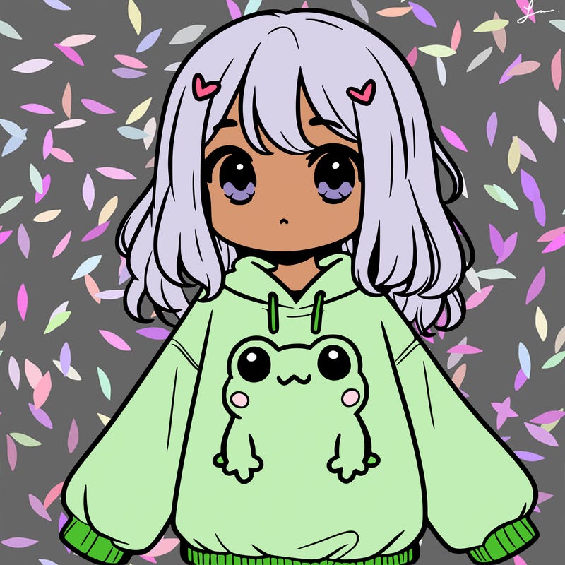 girl wearing frogging sweatshirt