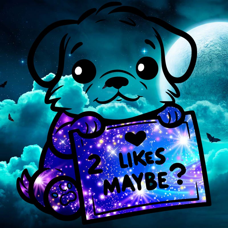 a puppy holding a sign that says 2 likes maybe?