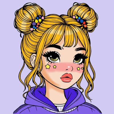 realistic girl with space buns