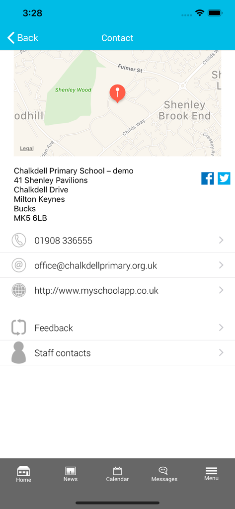 mySchoolApp - School contact information and map on mySchoolApp interface