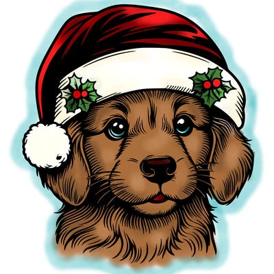 realistic dog wearing a santa hat
