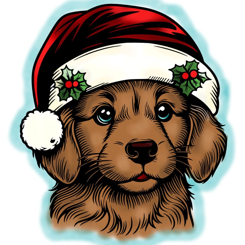 realistic dog wearing a santa hat