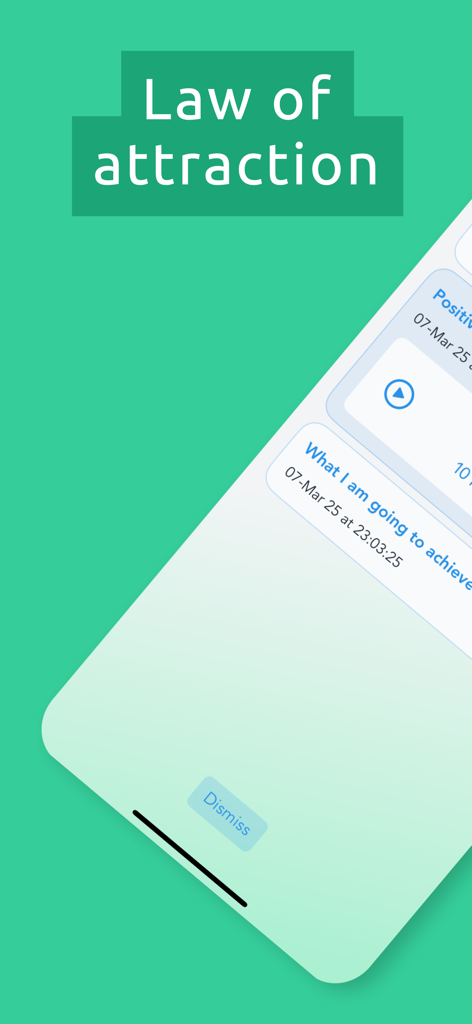 Daily Affirmations: LoopAffirm - Daily Affirmations LoopAffirm app screen showing the Law of Attraction and recorded manifestation goals