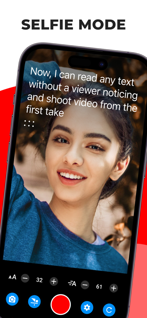 SUFLER.PRO - A woman recording a video using the SUFLER.PRO teleprompter app in selfie mode