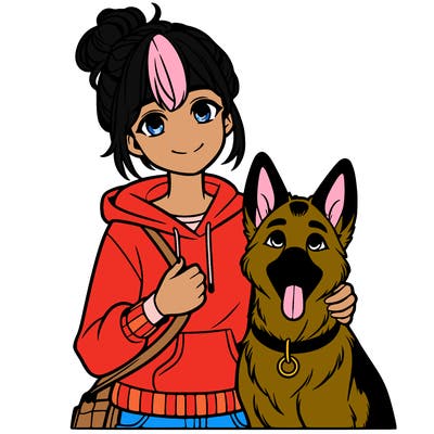 a teen girl with german shepherd