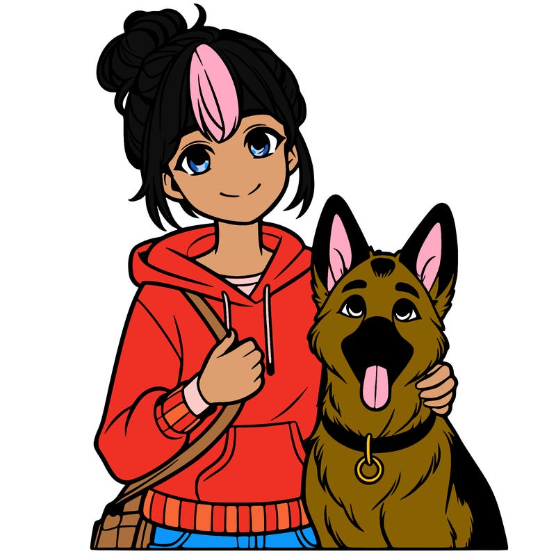 a teen girl with german shepherd