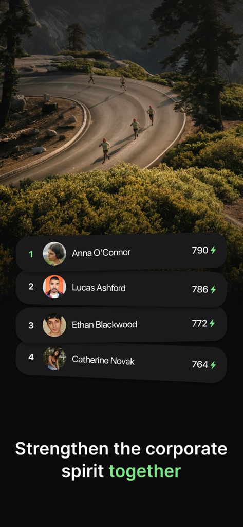 Stayfitt - Bestenliste zeigt Mitarbeiter-Rankings und Aktivitätspunkte in der Stayfitt Corporate Wellness App.