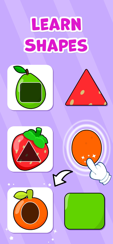 Gioco educativo di abbinamento forme per bambini con illustrazioni di frutta colorate