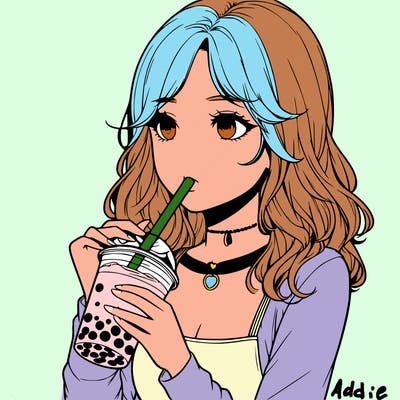realistic girl drinking boba tea