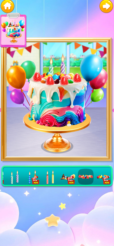 Satisfying AI ASMR - Decoração de bolo arco-íris colorido gerado por IA com balões e velas.