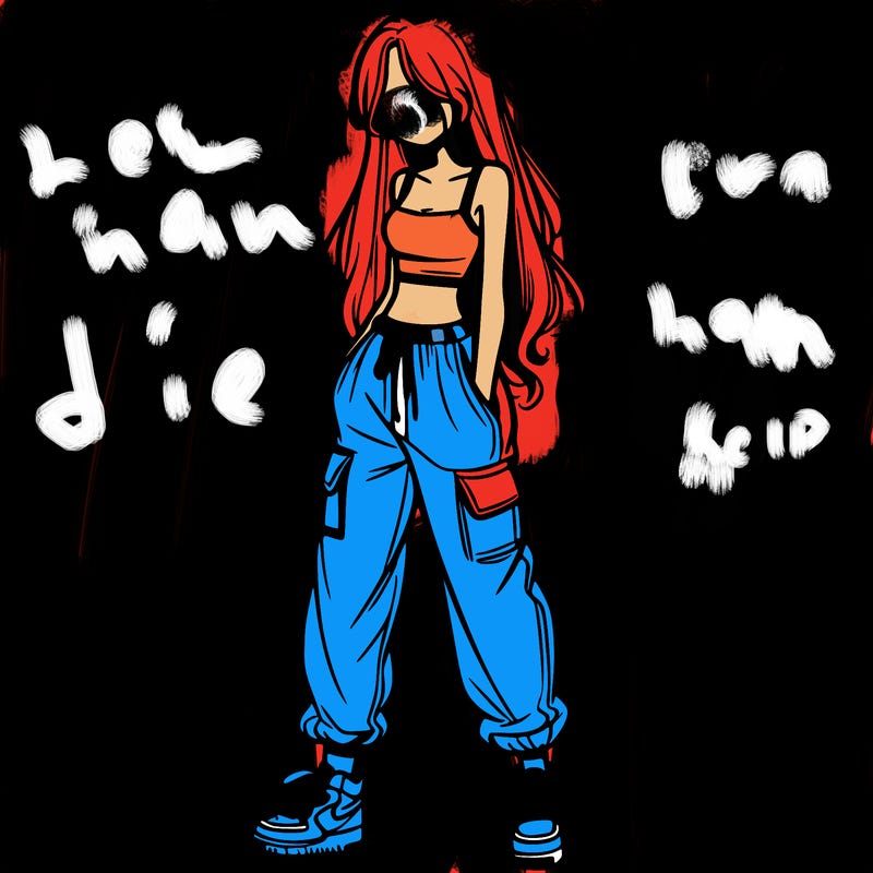 girl in baggy pants crop top and long hair