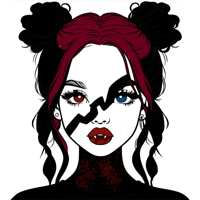 realistic girl with two buns in hair and lips